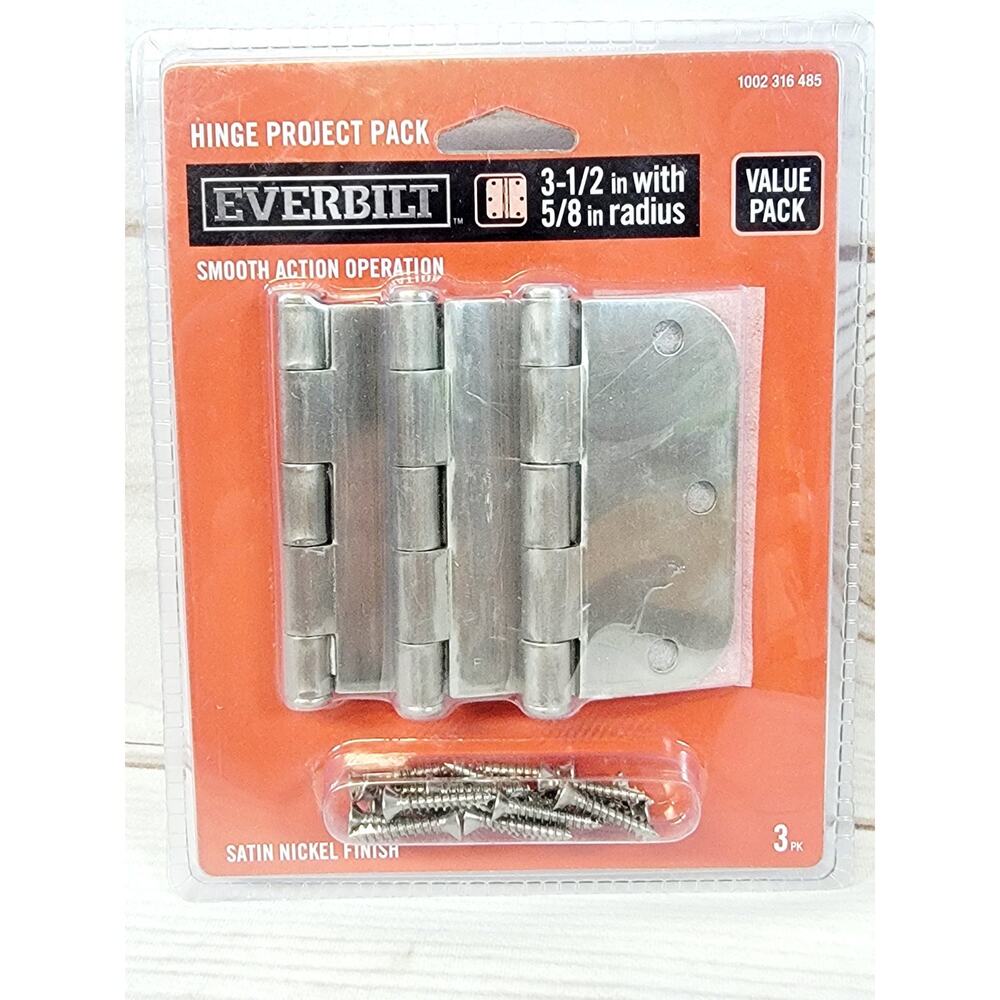 Everbilt 3-1/2" Satin Nickel 5/8" Radius Smooth Action Door Hinges, 3 pack NEW